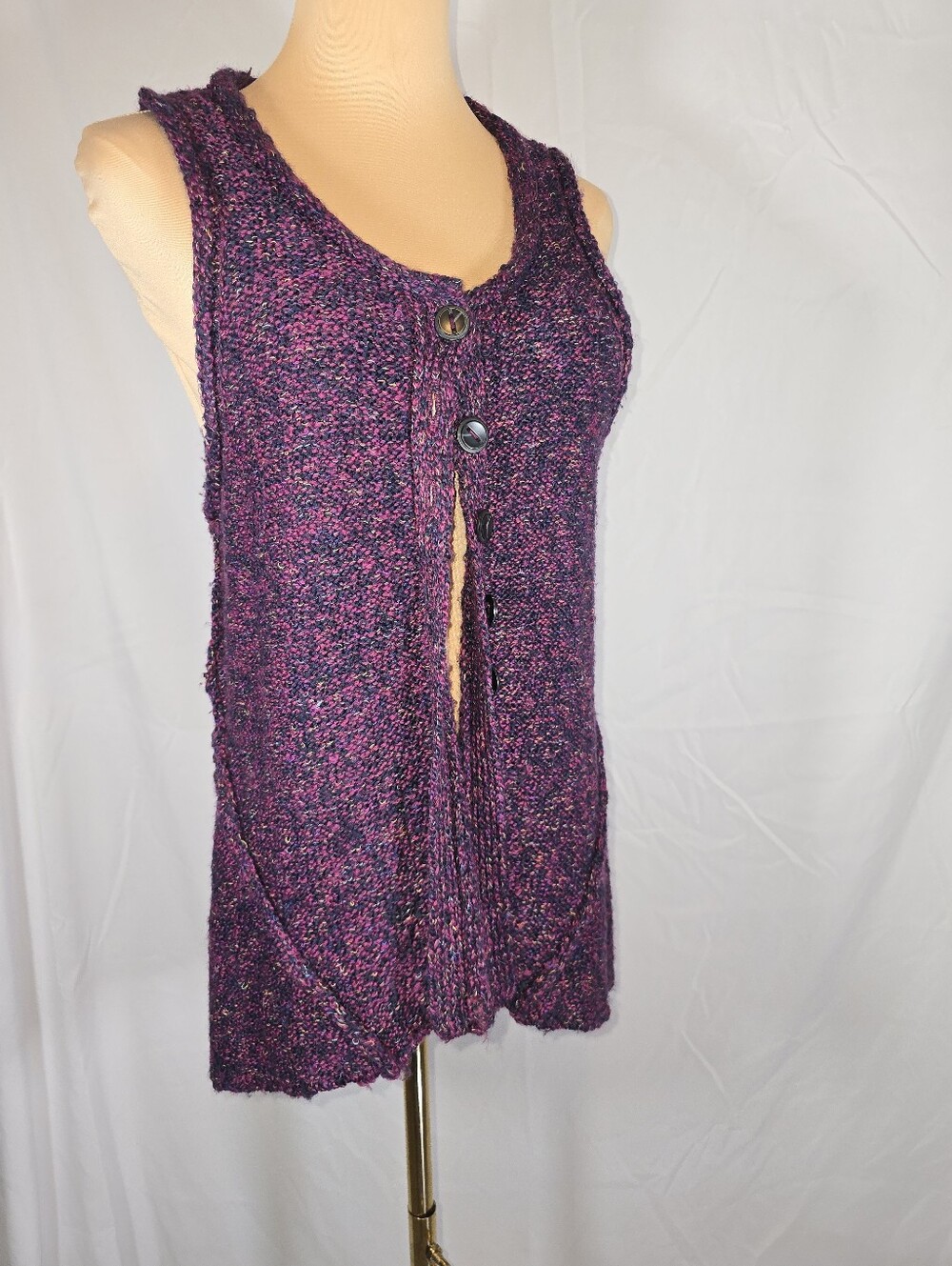 Purple Multicolor Knit Button-Front Vest